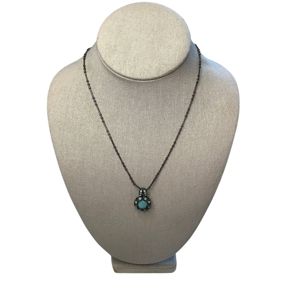 Mariana Silver Tone Beaded Chain Turquoise Crystal Pendant Necklace Boho F10-15